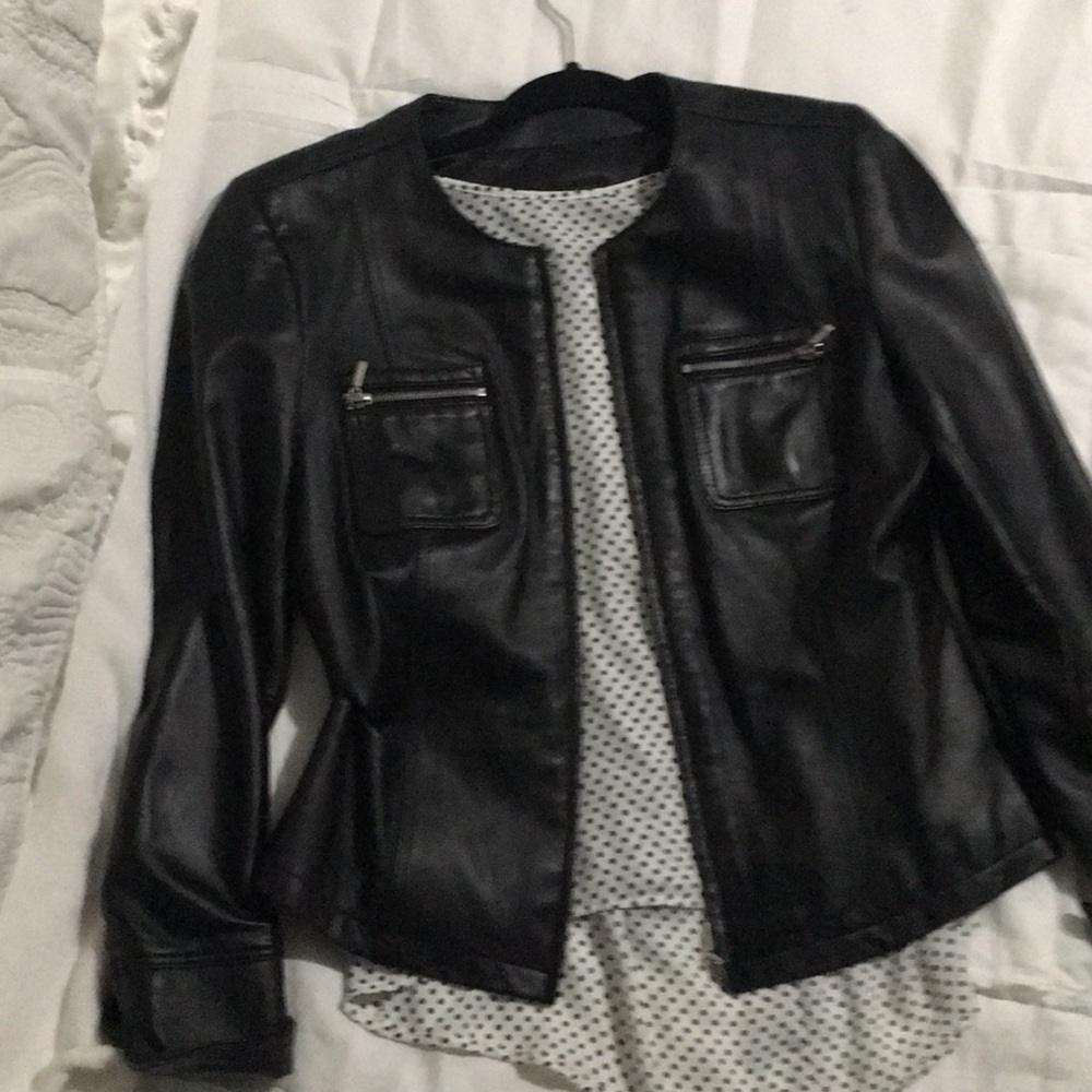 Black leather jacket.
